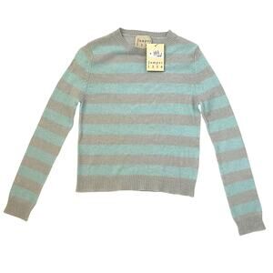 NWT Jumper 1234  Cashmere Crew Neck Sweater - Blue + Gray Stripe - Size XS/S